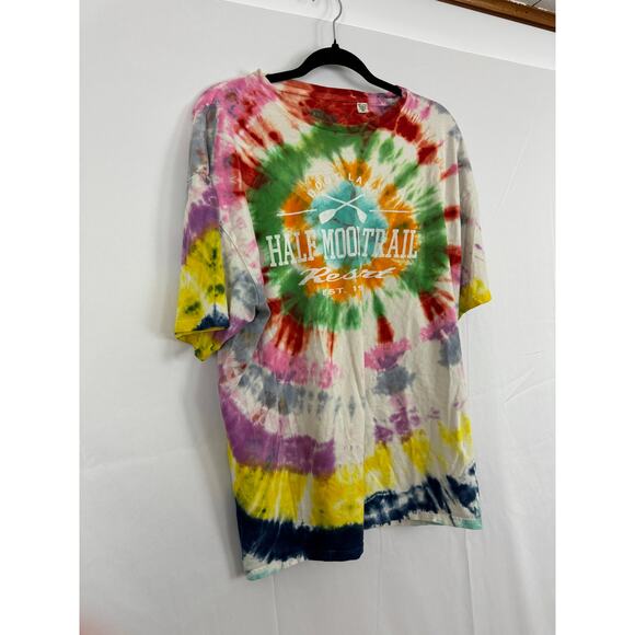 Retro Tie-Dye Half Moon Trail Resort T-Shirt XL | Colorful Boho Style, Grunge - Picture 4 of 6
